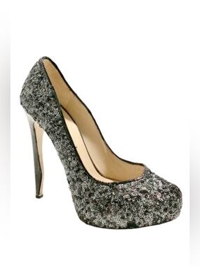 NICHOLAS KIRKWOOD Italy Gunmetal Glitter Stiletto Platform Pump 7 MSRP $550